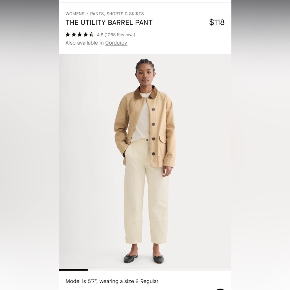 Everlane Utility Barrel Pants Size 0 color bone